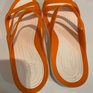 CROCS Vibrant Orange Strappy Flats